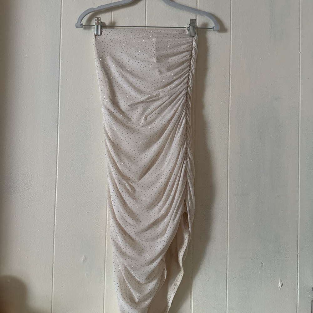 Draped Cream Midi Skirt with Side Ruching